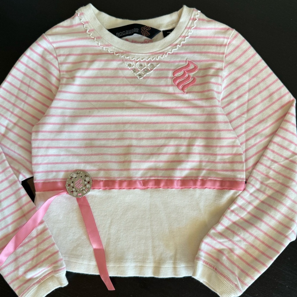 Rocawear Pink and White Striped Long Sleeve Tee